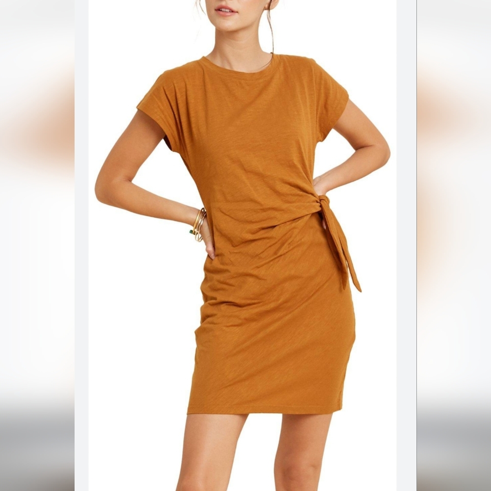 See You Monday Women's Medium Above Knee Dress Side Tie Short Sleeve Round Neck